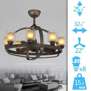 300 ft. Indoor Stone Gray Ceiling Fan with Light and Remote Fan Light with 32-Watt LED Light Bulb and Double Glass Shade