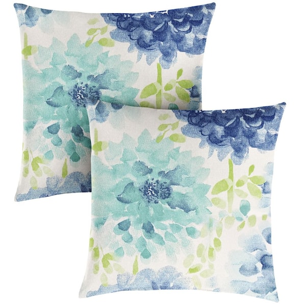 SORRA HOME 22 in. x 22 in. x 6 in. Gardenia Seaglass Square Indoor/Outdoor Knife Edge Throw Pillows (Set of 2)