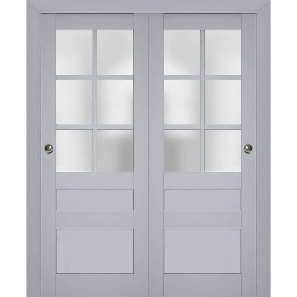 Assembly Required 64 in. x 96 in. 2 Panel Matte Grey Finished Solid Wood Sliding Door with Hardware price history on PriceWatchPro