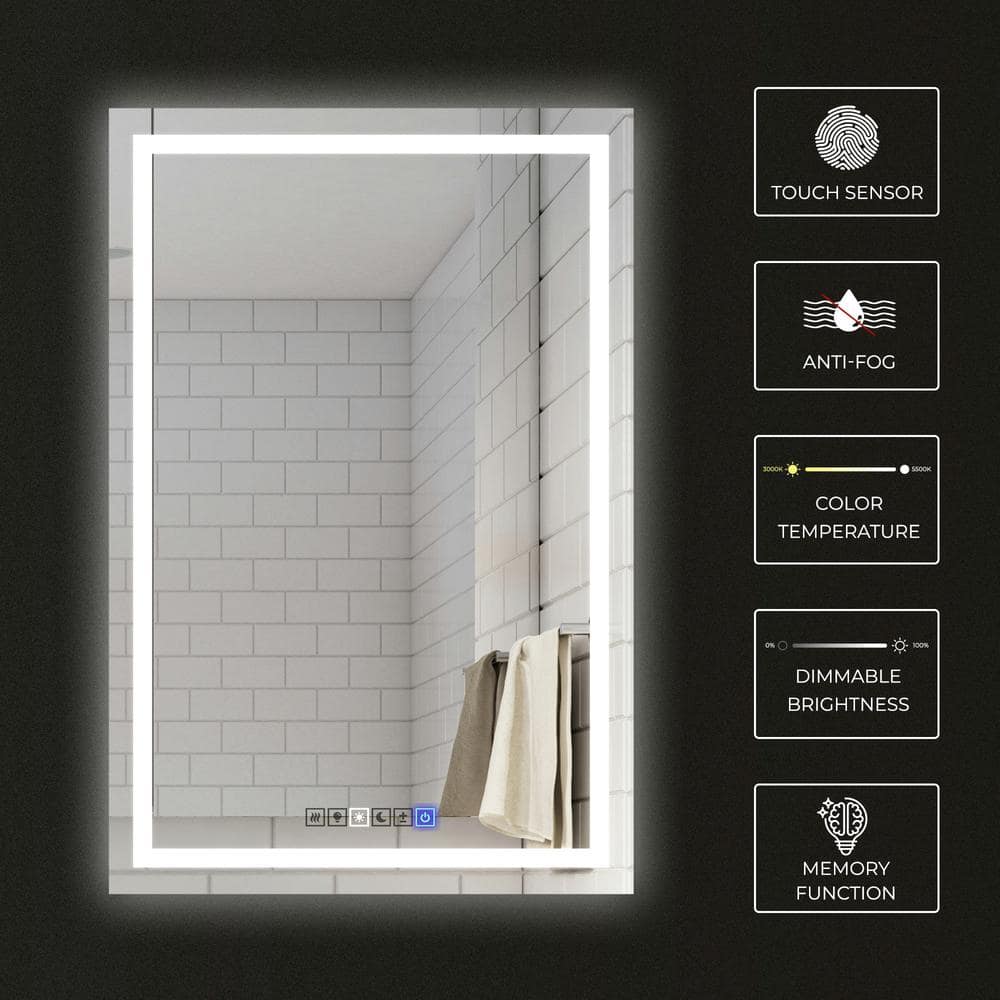 24" x 36" Frameless LED Lighted Rectangular Bathroom Mirror