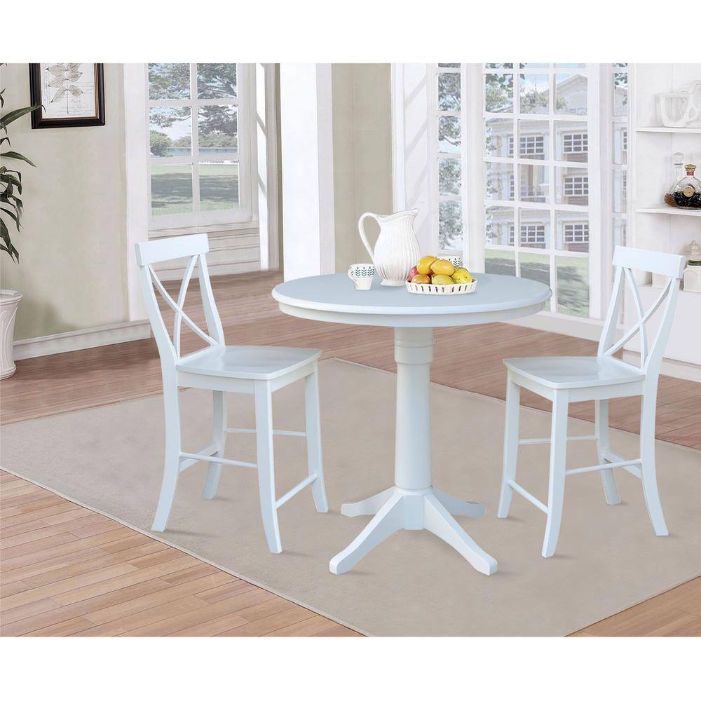 36" White Solid Wood Round Counter Height Table
