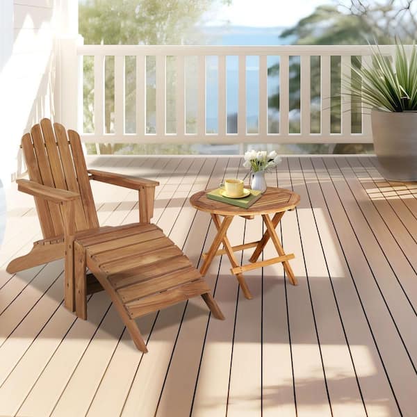 Teak Wood Adirondack Chair with Footrest, Wide Armrest