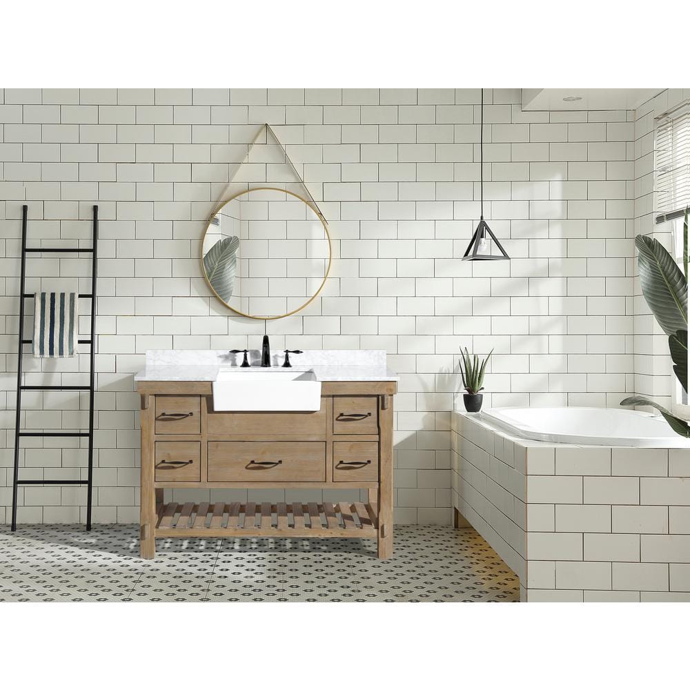 Marina 48" Weathered Fir Farmhouse Bathroom Vanity with Carrara Marble Top