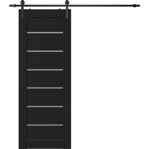 Alba 30 in. x 84 in. 7-Lite Frosted Glass Black Matte Wood Composite Sliding Barn Door with Hardware Kit