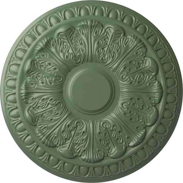 Ekena Millwork 15-3/4" x 1-1/2" Colton Urethane Ceiling (Fits Canopies upto 4-3/4"), Hand-Painted Athenian Green