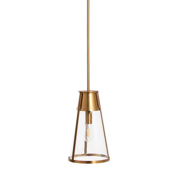 Robert Stevenson Lighting Jaxon - Brushed Gold Metal and Seedy Glass Ceiling 1 Pendant Light
