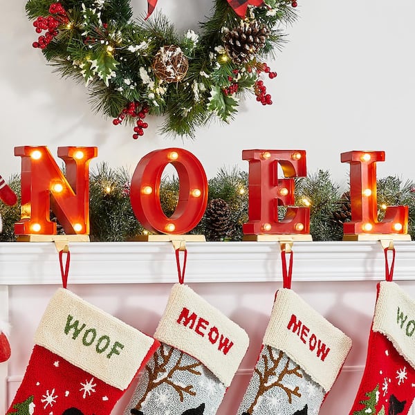 Glitzhome 8 5 In H Metal Noel Christmas Stocking Holder With Led Set Of 4 2005000046 - Stocking Holder Decorative Box Home Depot
