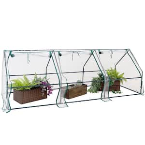 Sunnydaze 106 in. W x 34 in. D x 35.5 in. H PVC and Steel Seedling Cloche Mini Greenhouse with Zippered Doors - Clear