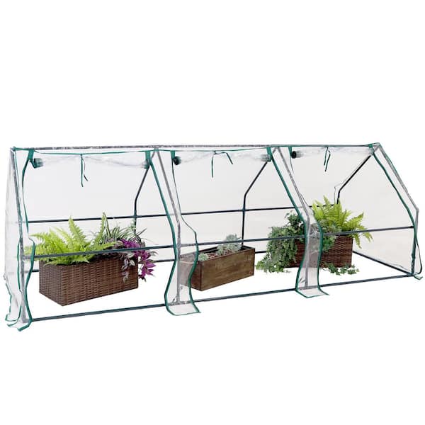 Sunnydaze Decor Sunnydaze 106 in. W x 34 in. D x 35.5 in. H PVC and Steel Seedling Cloche Mini Greenhouse with Zippered Doors - Clear