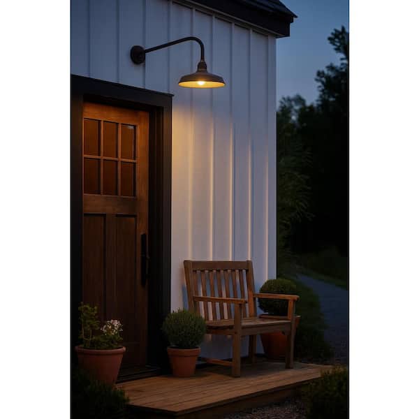 HINKLEY Foundry Medium 1-Light Textured Black Straight Arm Outdoor Barn Light Sconce