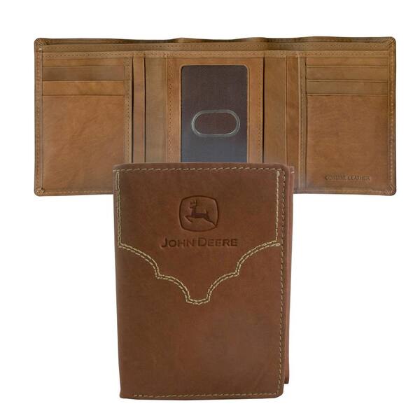 JOHN DEERE 3-Fold Genuine Leather/Contrast Double Stitch Pattern and JD Logo/Contrast Stitch Edge