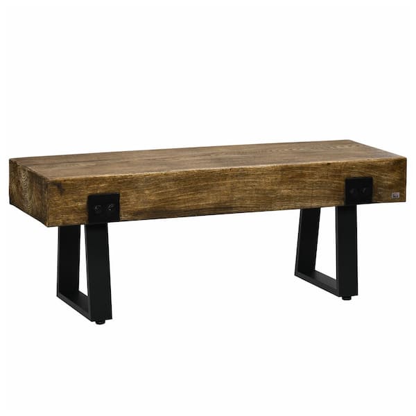 COOLSHARK Garden Bench, Outdoor Benches, Wood Effect Concrete Patio Bench with Metal Legs for Lawn Porch Work Entryway, Brown