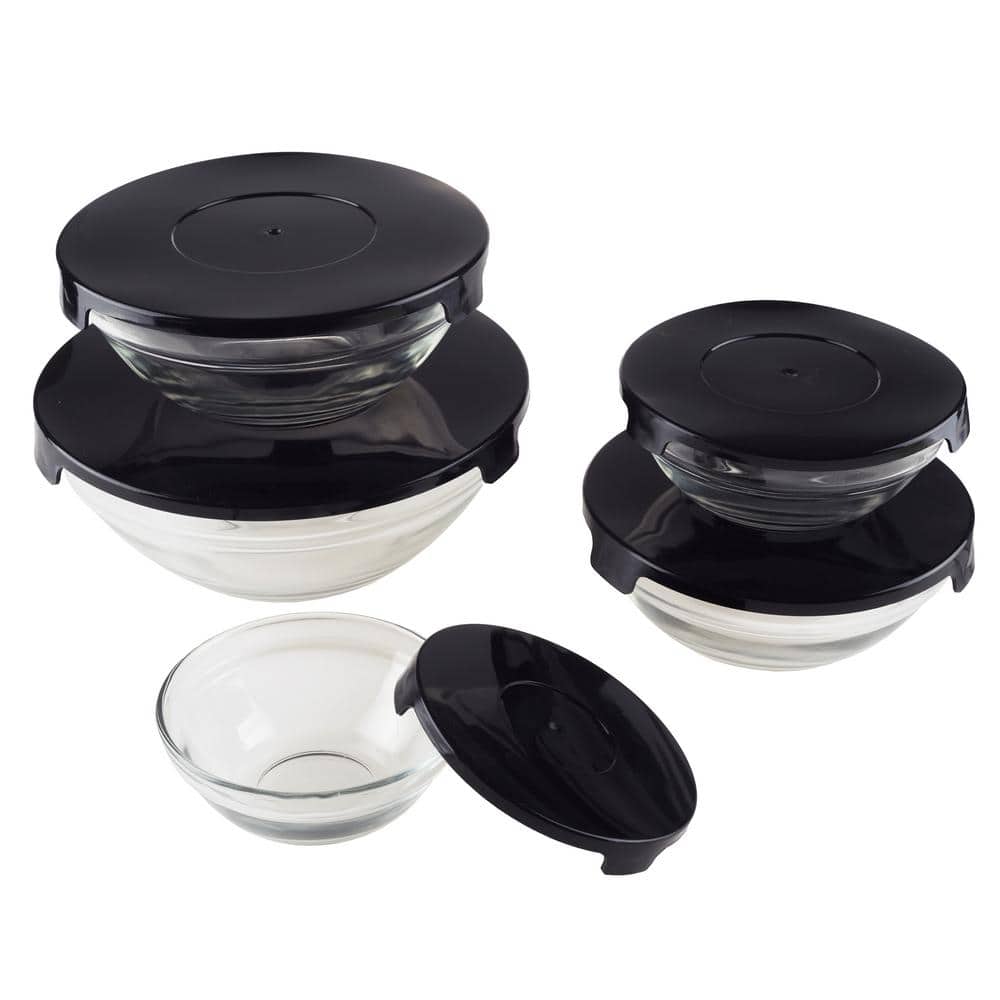 Chef Buddy 10-Piece Glass Meal Prep Bowl Set with Black Lids