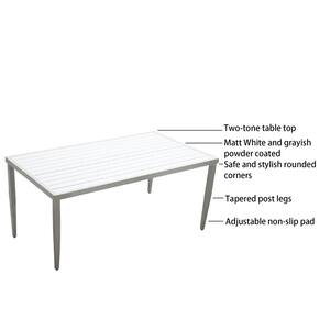 6-Piece Aluminum Outdoor Dining Furniture Set with White Cushions and Rectangle Table with Umbrella Hole