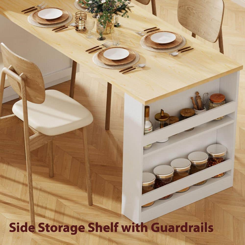White Wood Tabletop 82.7 in. W Large Kitchen Island with Extendable Dining Table and Double-Side Storage - thumbnail 8
