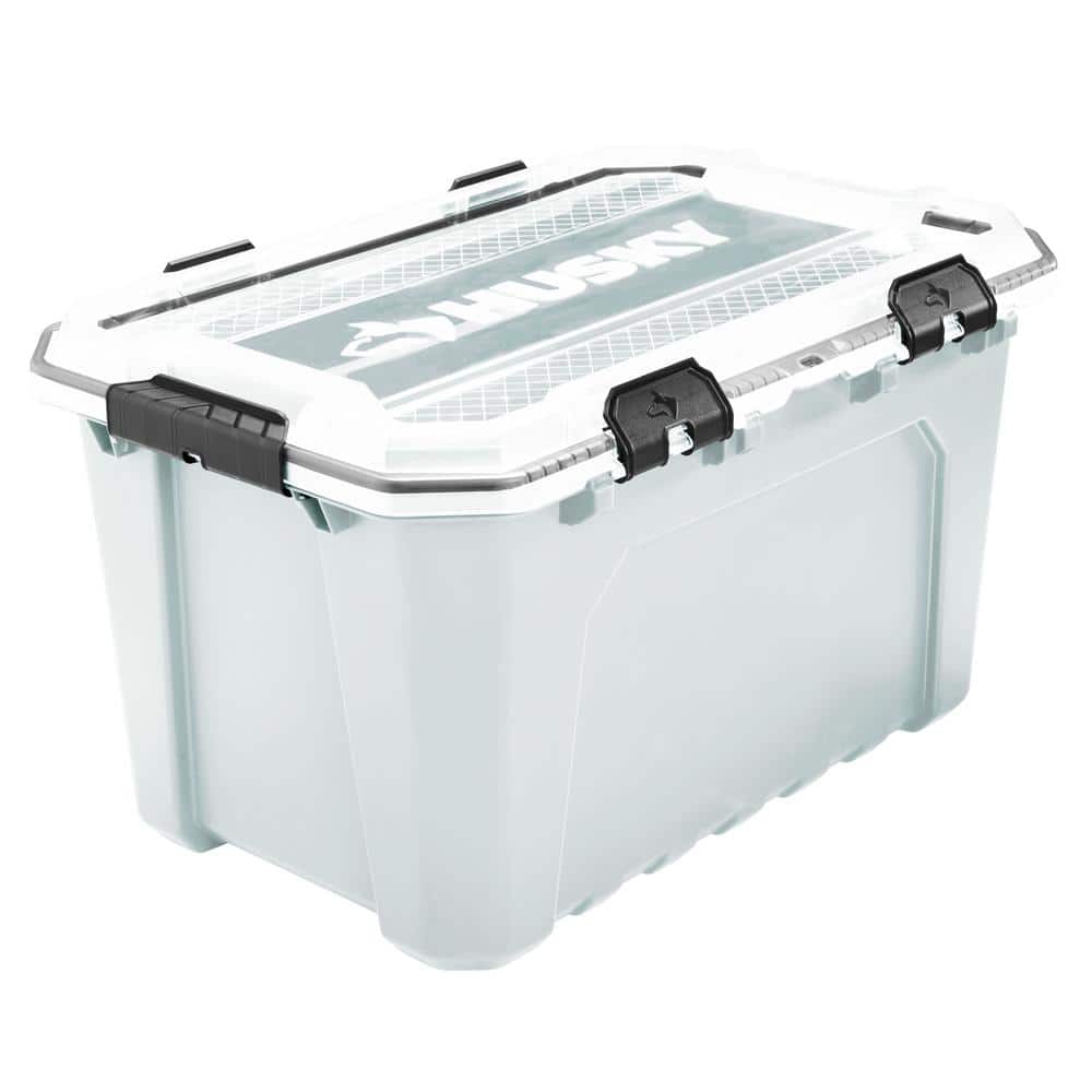 Husky 20-Gal. Professional Duty Waterproof Storage Container with Hinged  Lid in White 249511 - The Home Depot