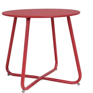 Wildaven Red Round Metal Outdoor Side Table for Patio and Indoor Use (2 ...