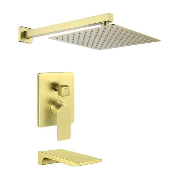 Single Handle 1-Spray Tub Shower Faucet Handheld Combo with Valve 1.8 GPM with Pressure Balance in Gold
