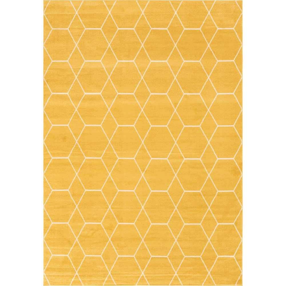 Yellow Geometric Trellis Easy Care Indoor Rug