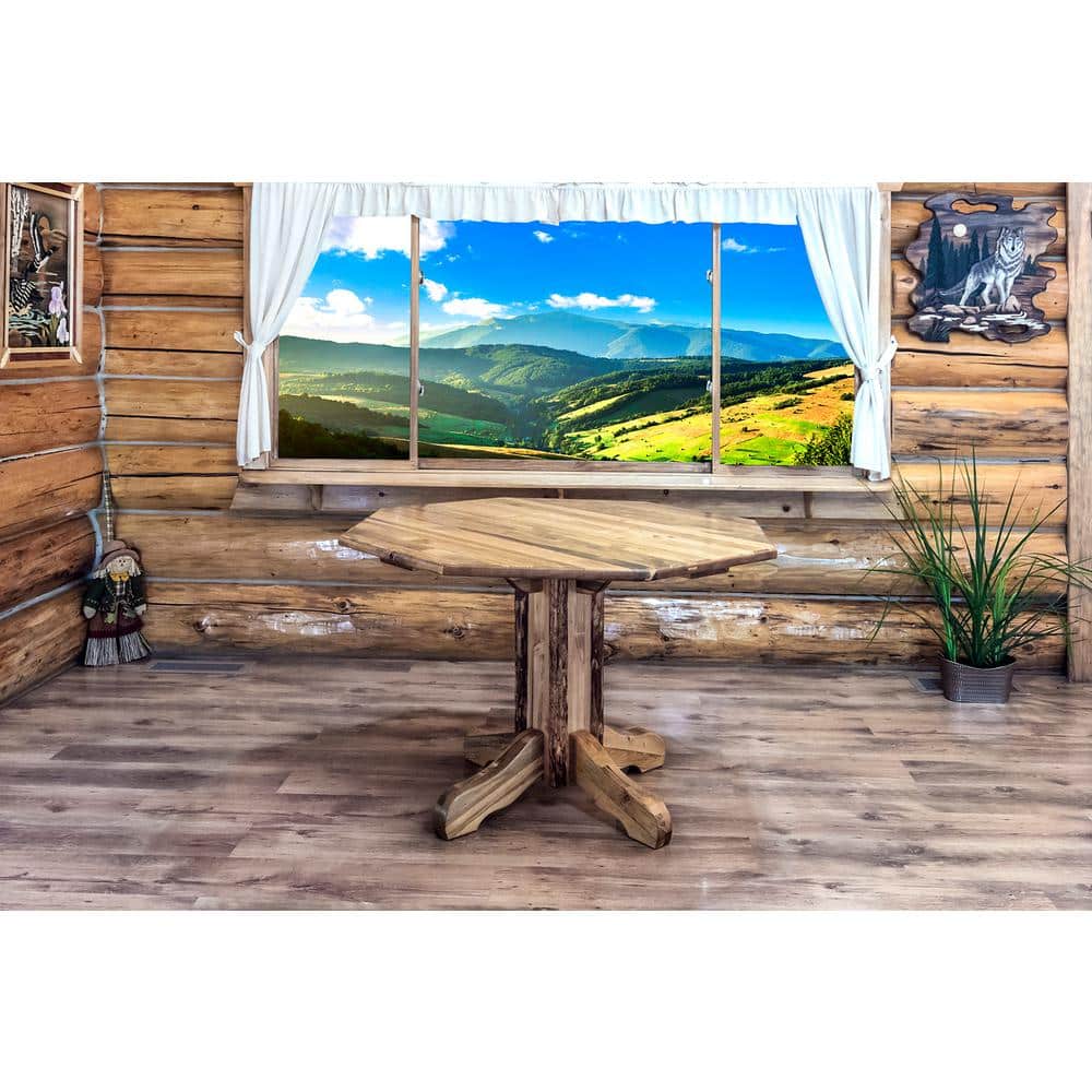 Rustic Pine Wood Round Extendable Dining Table