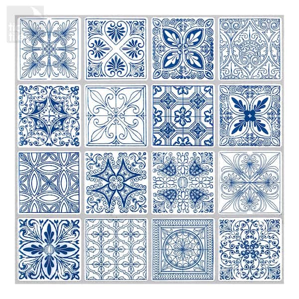 Tic Tac Tiles Portuguese Blue 10 in. W x 10 in. H Peel and Stick Decorative Mosaic Wall Tile Backsplash (10 Tiles)