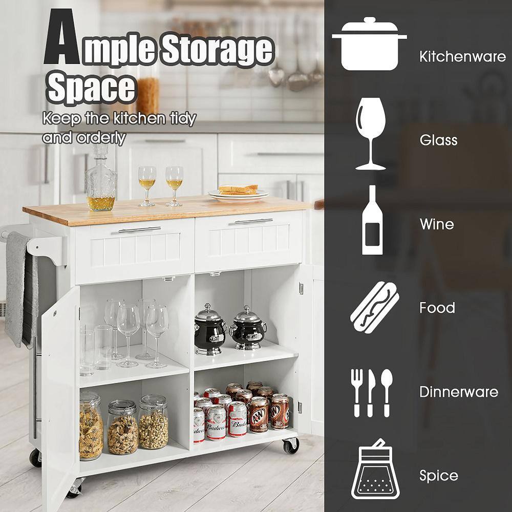 White Kitchen Cart with Cabinet - thumbnail 2