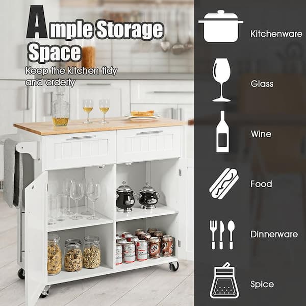 White Kitchen Cart with Cabinet