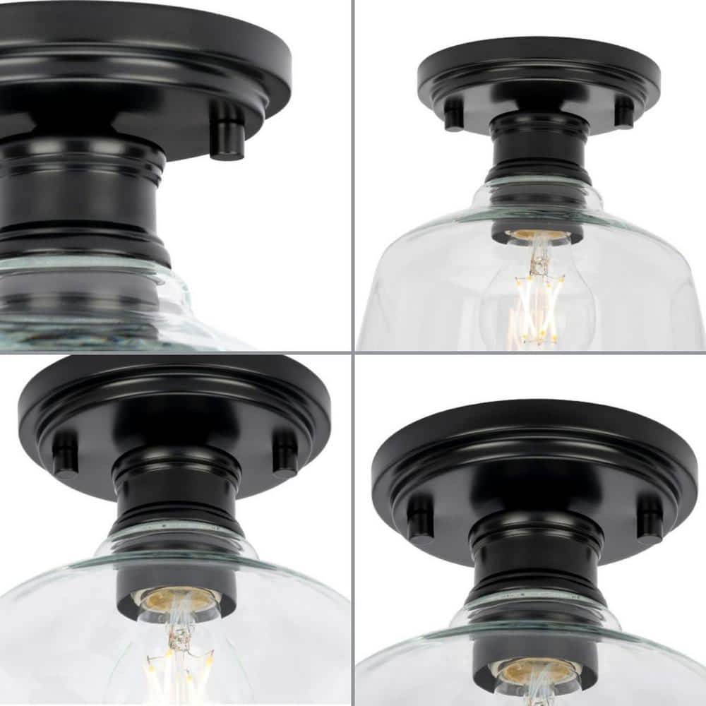 Matte Black Glass Semi-Flush Mount Light Fixture