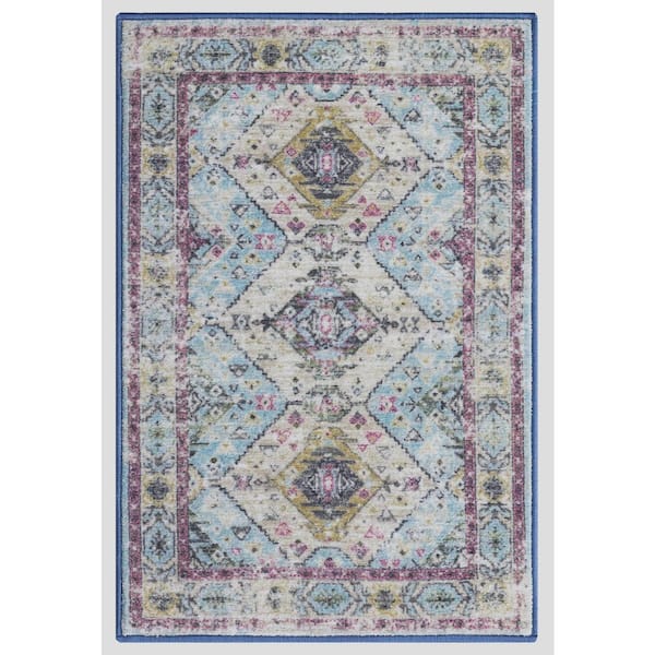 Concord Global Trading Eden Collection Aubosson Blue 3 ft. x 4 ft. Machine Washable Traditional Indoor Area Rug