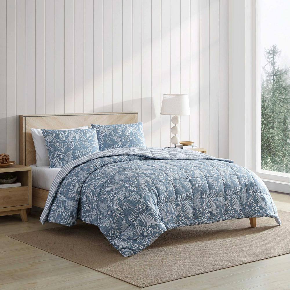 Twin Blue Microfiber Reversible Bedspread Set