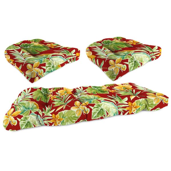 Jordan Manufacturing 44 in. L x 18 in. W x 4 in. T Beachcrest Poppy Outdoor Rectangular Wicker Cushion Set with 1 Bench and 2 Seat Cushions
