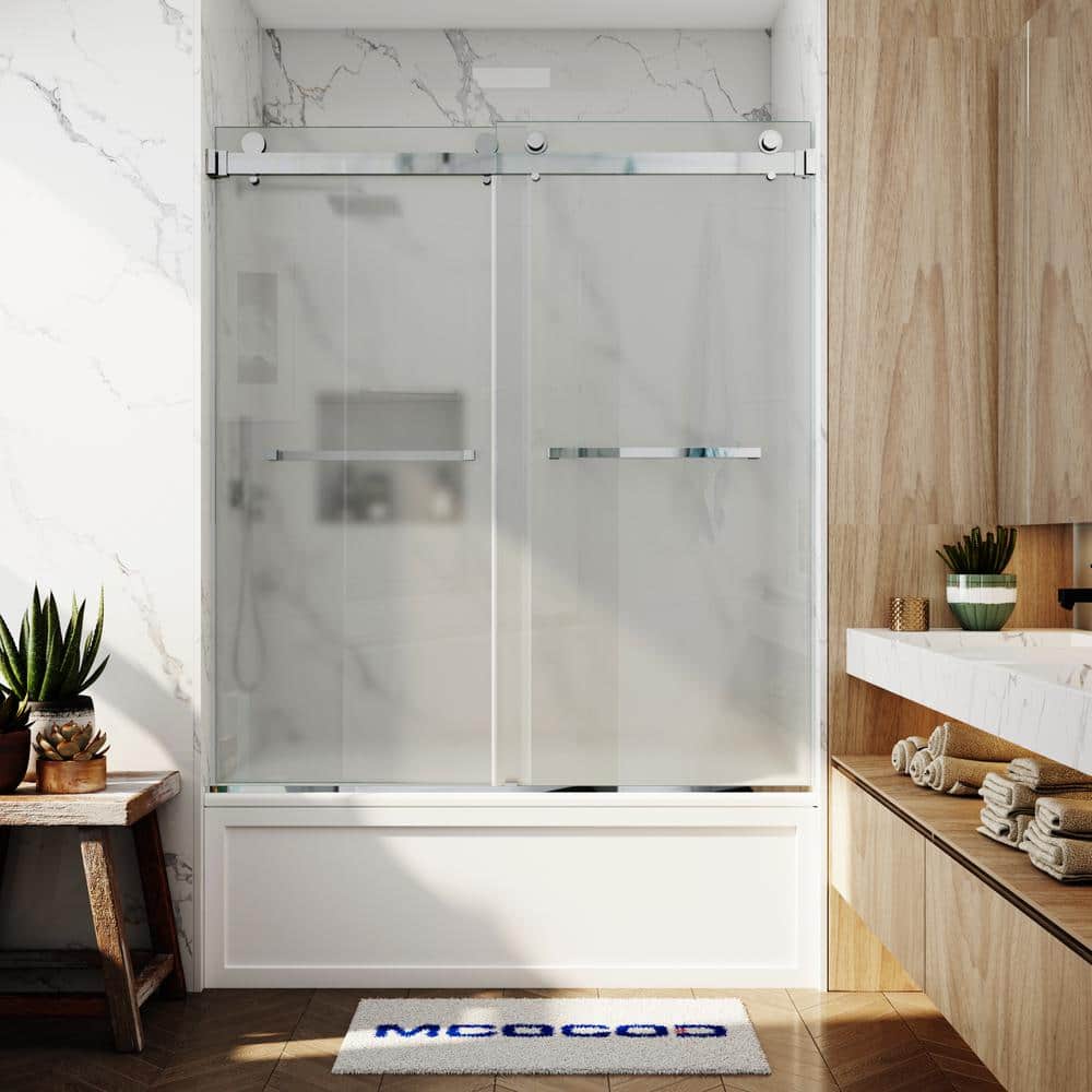 56-61 in. W x 66 in. H Double Sliding Frameless Smooth Sliding Tub Door in Chrome with 3/8 in. Frosted Glass price history on PriceWatchPro