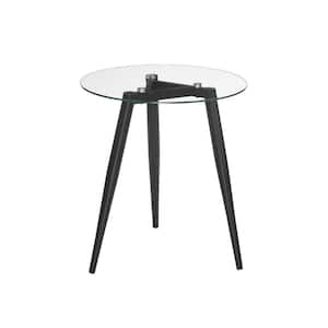 Van Beuren 21.75 in. x 19.75 in. Black and Glass Round Side Table with Modern Metal Taper Legs