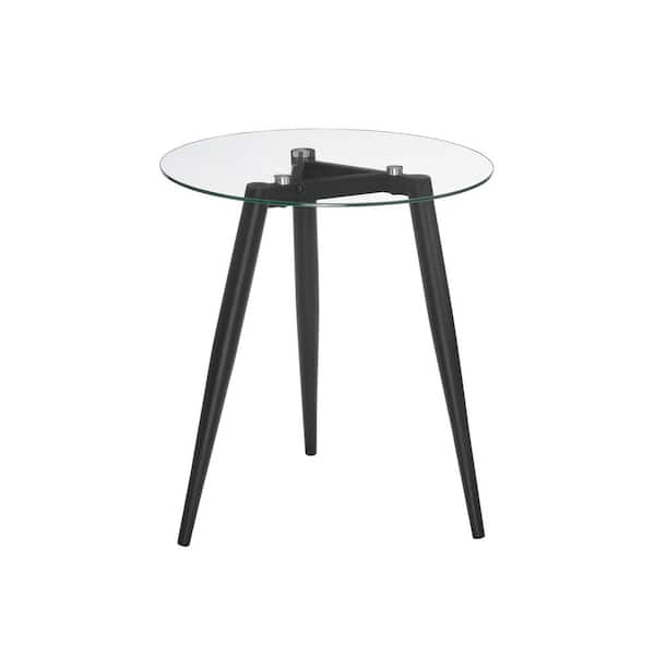 DANYA B Van Beuren 21.75 in. x 19.75 in. Black and Glass Round Side Table with Modern Metal Taper Legs