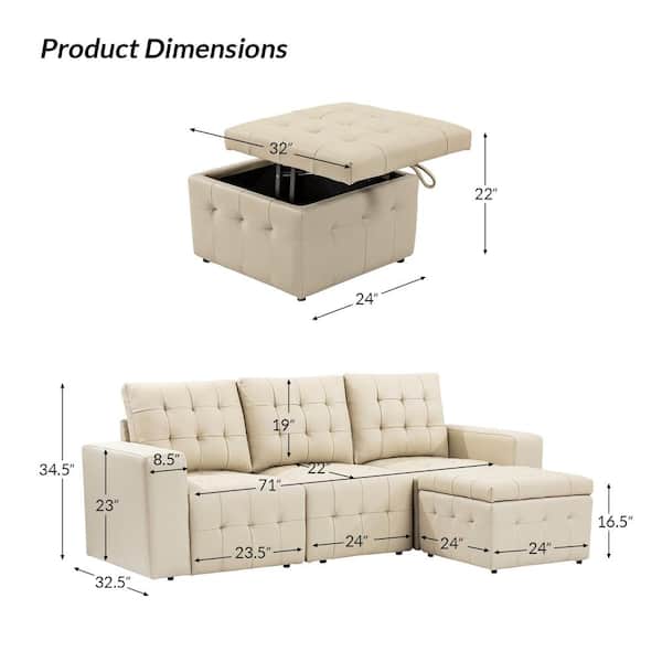 Jayden Creation Nuria 87 in. Wide Beige Leather Sofa with Removable Back Cushions