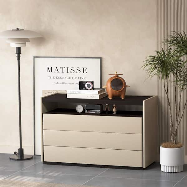 Beige 33.46 in. high storage cabinet with adjustable shelves