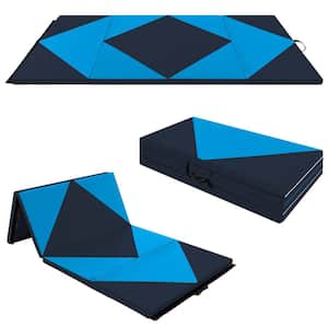 Blue 48 in. W x 96 in. L x 2 in. T Folding Gymnastics Mat PU Leather Tumbling Exercise Mat Yoga Gym(32 sq.ft.)