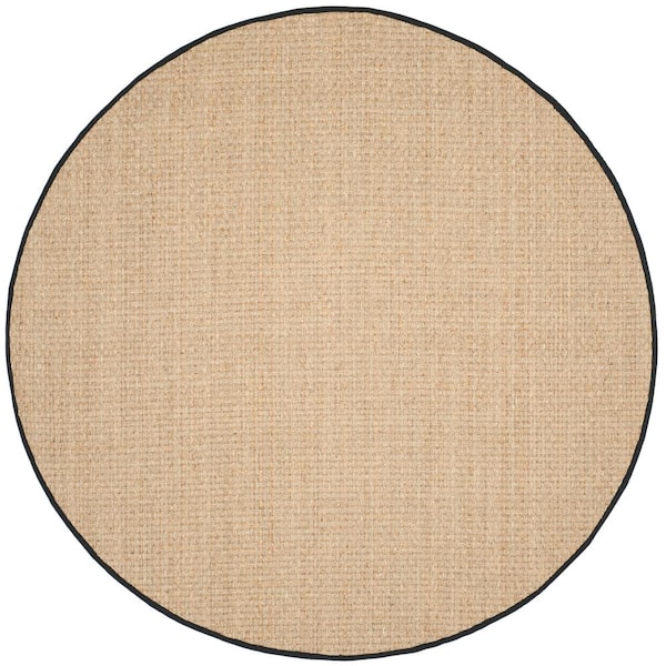 SAFAVIEH Natural Fiber Beige/Black 8 ft. x 8 ft. Round Border Area Rug