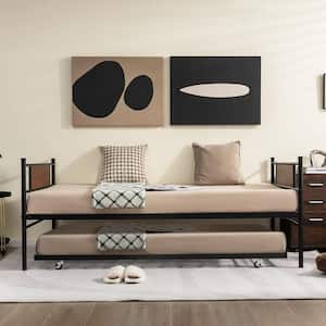 Black Twin 2-in.-1 Daybed Frame with Trundle Bed Set Steel Platform Sofa Bed