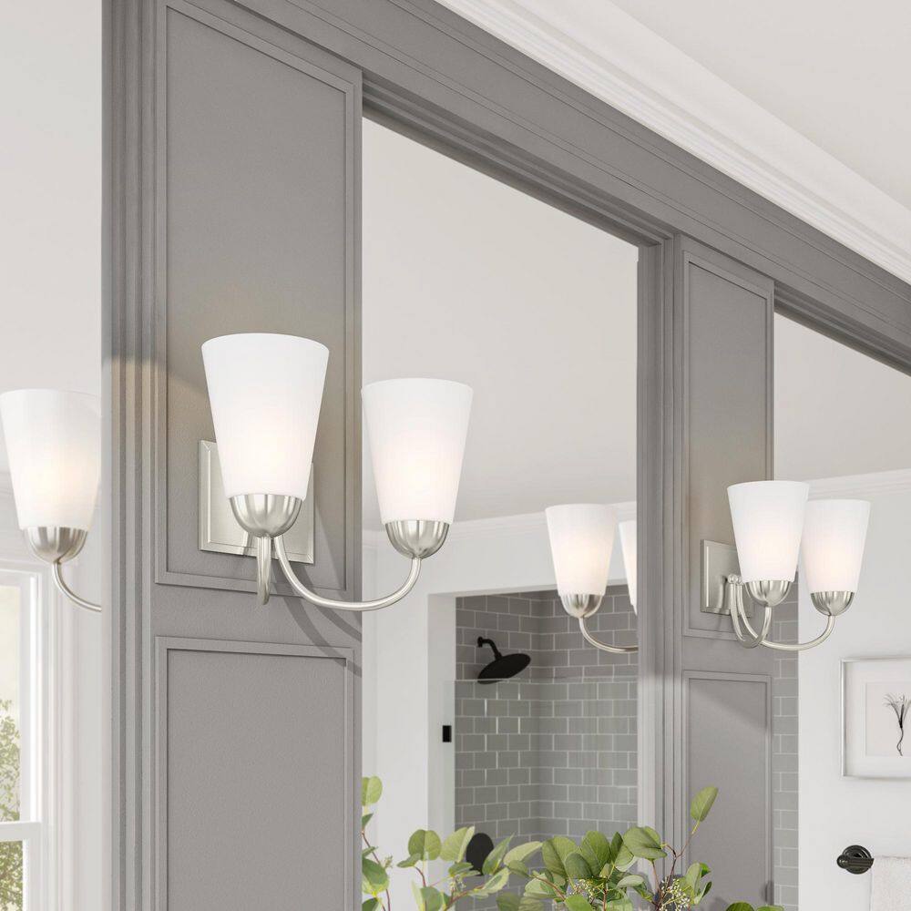 Brushed Nickel 2-Light Dimmable Wall Sconce with Frosted Glass Shades