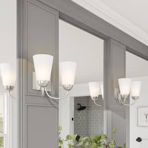Malone 12.75 in. 2-Light Brushed Nickel Transitional Vanity with Frosted Glass Shades