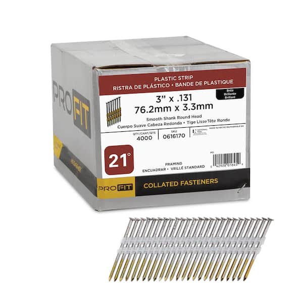 PRO-FIT 3 in. x 0.131-Gauge 21° Bright Finish Smooth Shank Plastic Strip Framing Nails (4000 per Box)