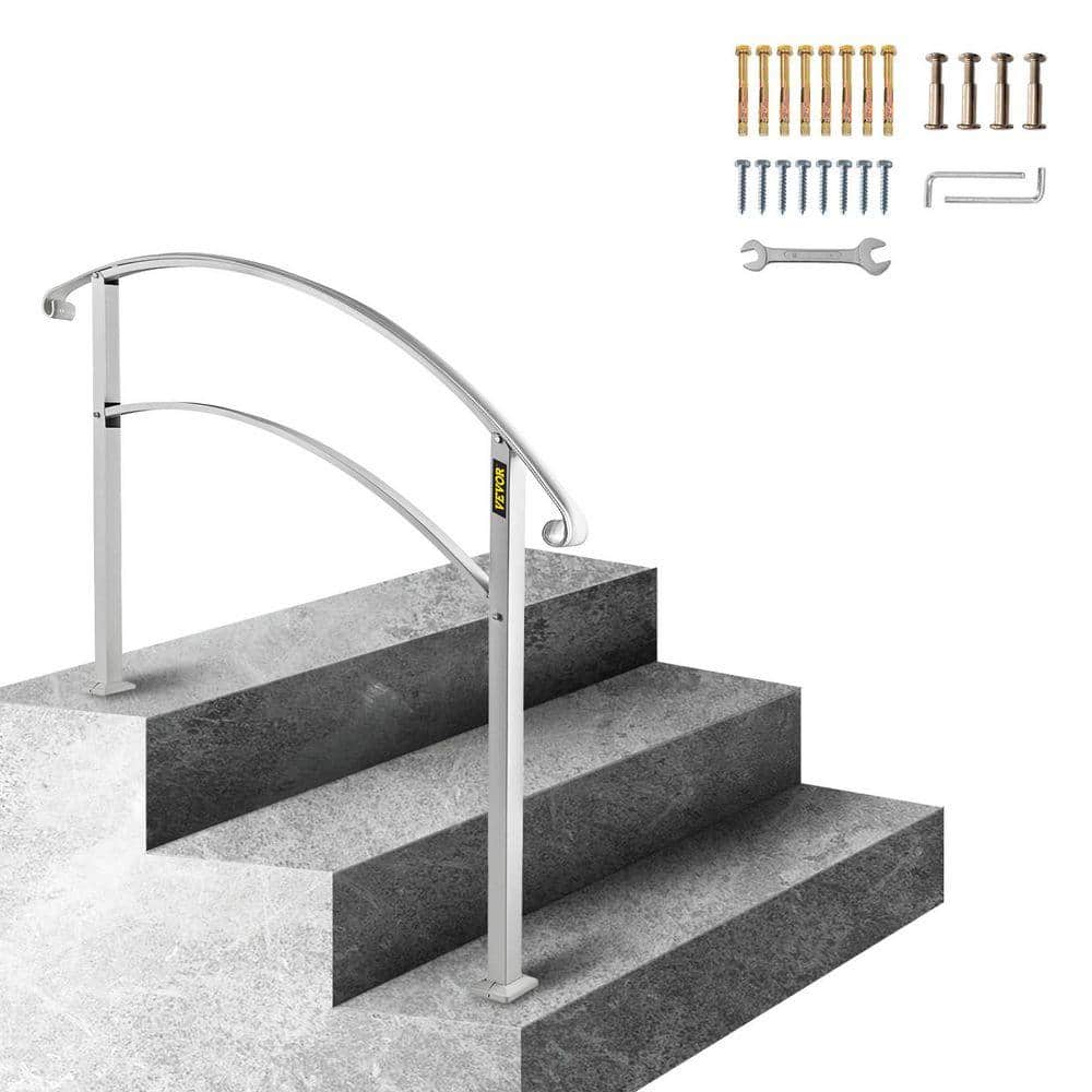 VEVOR Handrails Fit 1 to 3 Steps Stair Railing White Wrought Iron Handrail Front Porch Hand Rail for Outdoor Steps (YnjqJmeoApC3xYs)