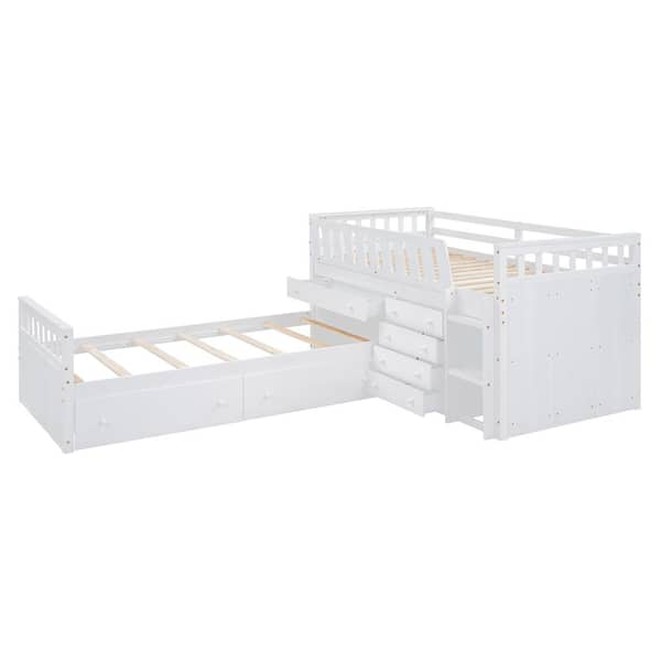 Nestfair White L-shaped Space-Saving Twin Loft and Twin Platform Bed ...