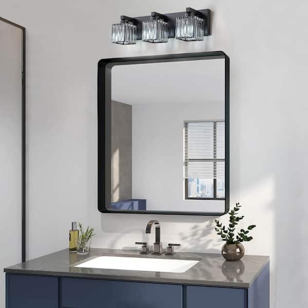 Orillia 19.7 in. 3-Light Black Bathroom Vanity Light with Crystal Shades