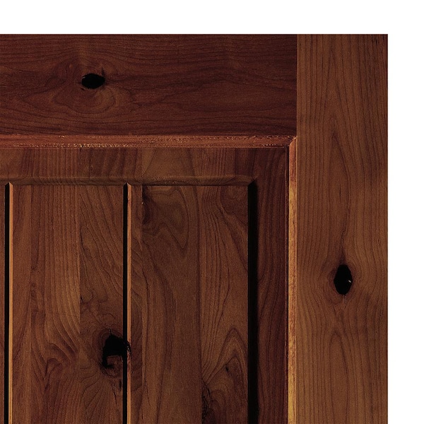 DIY 36 in. x 80 in. Knotty Alder Sq. Top VG Left-Hand Red Chestnut Stain Wood Front Door Kit w/ Quick Assemble Jamb