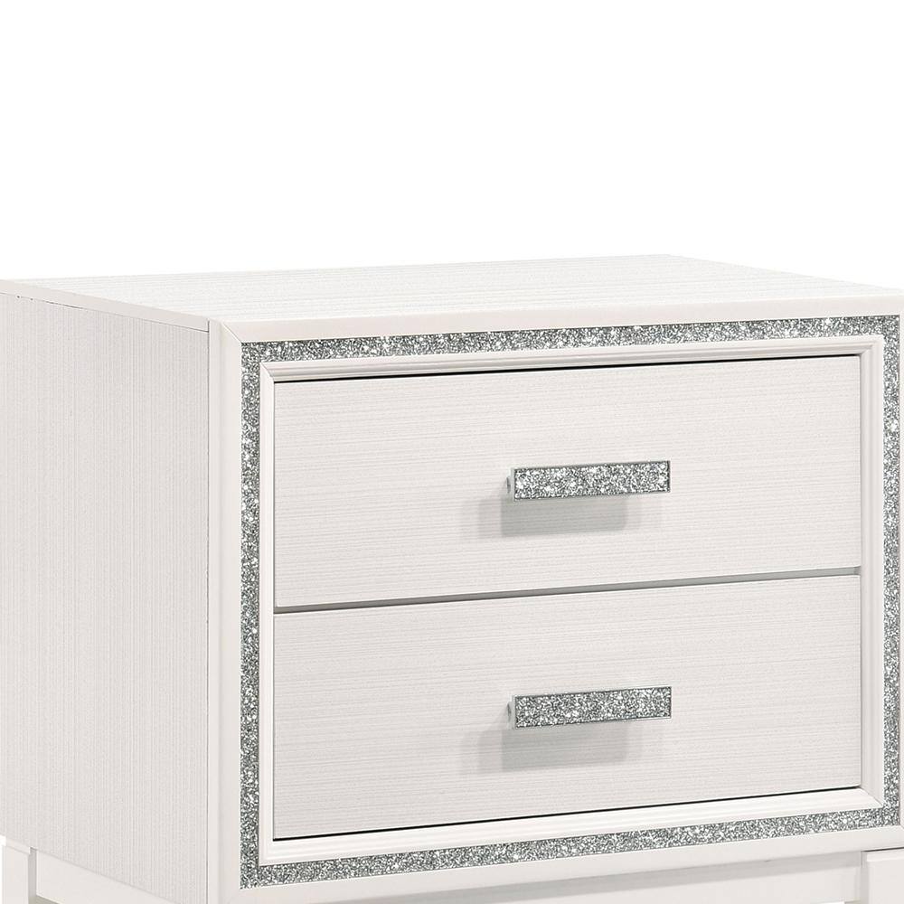 Haiden Glamorous White 2-Drawer Nightstand with Silver Accents