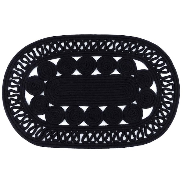 Audrey Handwoven Oval Black 5 ft. x 8 ft. Outdoor Oval Rug