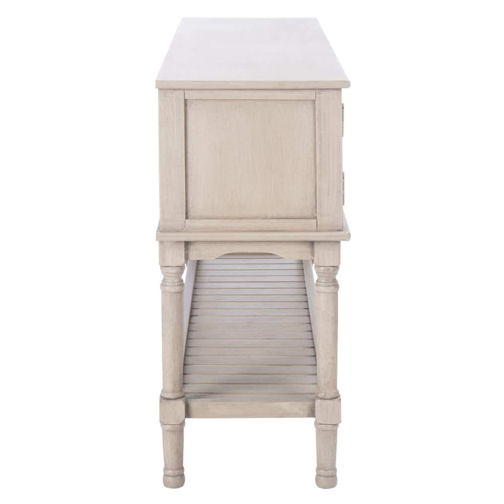 Greige Wood and Metal Console Table with Storage Drawers