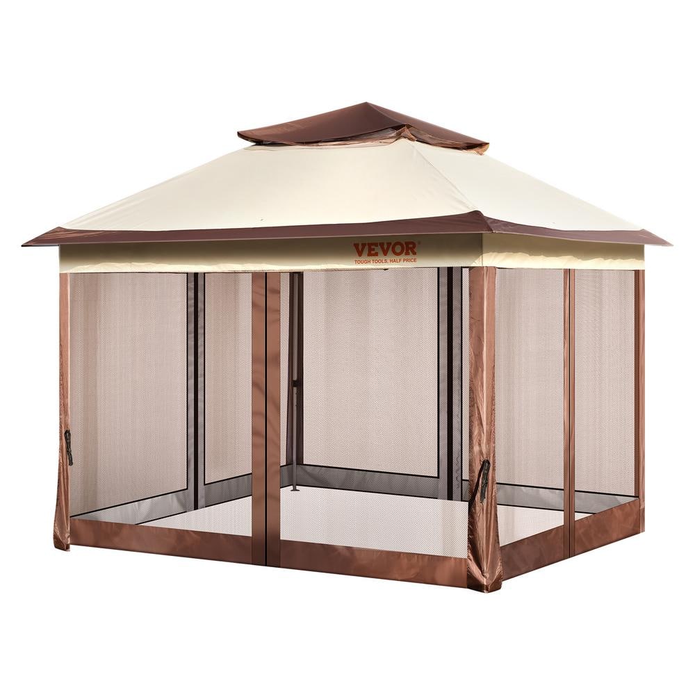 Brown 11x11 ft Pop-Up Gazebo with Mosquito Netting